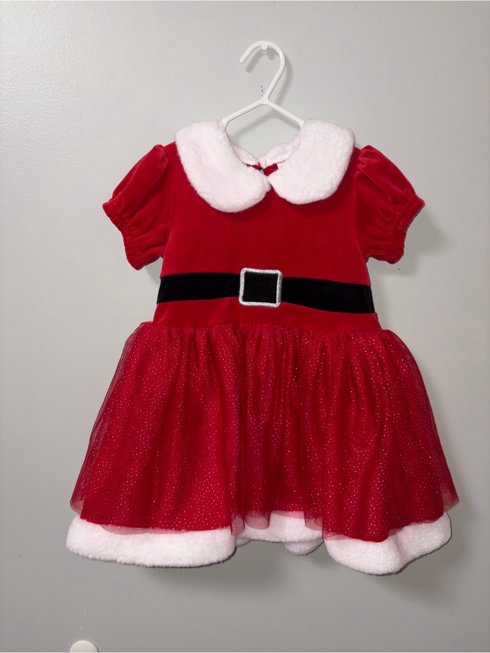 Unbranded Red & White Faux Fur Glitter Tulle Santa Christmas Dress 2T